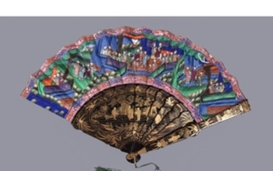 A Chinese lacquer and paper folding ‘Mandarin’ fan