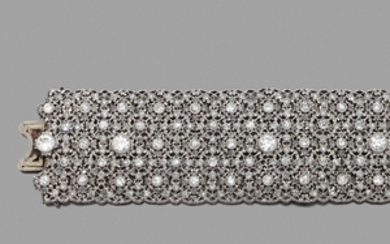 CIRCA 1930 DIAMOND BRACELET A diamond and platinum large bracelet....