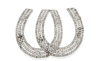 A diamond and platinum brooch,, French