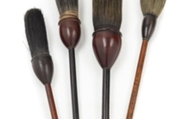 * Four Chinese Hardwood Calligraphy Brushes