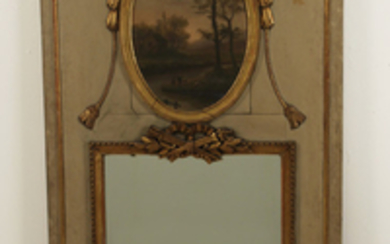FRENCH POLYCHROME AND GOLD GILT TRUMEAU MIRROR