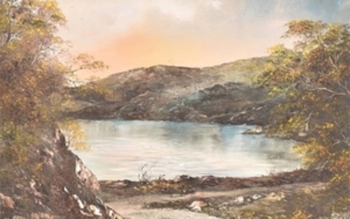 Gwyneth Tomos (20th century) Welsh 'Llyn Geirionydd' depicting the lake and the Carneddau mountains, signed bottom right,...