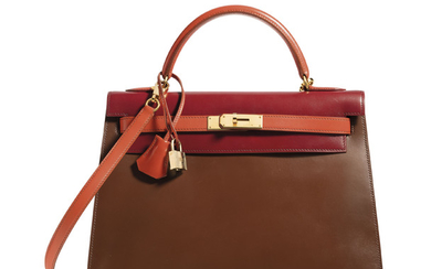 A LIMITED EDITION CHOCOLAT, ROUGE H & BRIQUE CALF BOX LEATHER SELLIER KELLY 32 WITH GOLD HARDWARE, HERMÈS, 1996