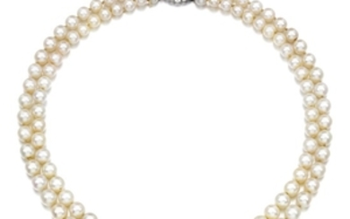 Natural pearl, cultured pearl and diamond necklace
