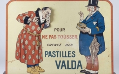 PASTILLES VALDA "L'homme au mouchoir" Pour ne pas tousser prenez des pastilles Valda. Illustration signée Georges Grellet. Pré...
