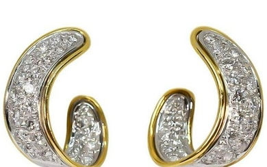 Pave Diamond Ribbon Hoop Earrings 2.01ctw 18K White &