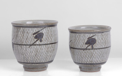 SHIMAOKA TATSUZO (Japanese, 1919-2007), Pair of Meoto Yunomi or Tea Cups