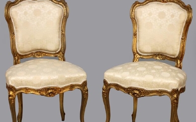 LOUIS XV STYLE WALNUT WITH GOLD LEAF SIDE CHAIRS