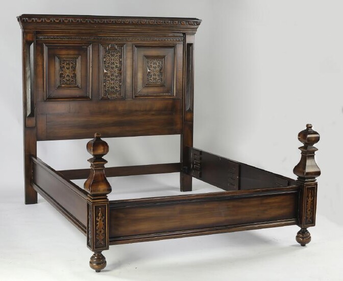 Carved mahogany queen size bed, 71"h