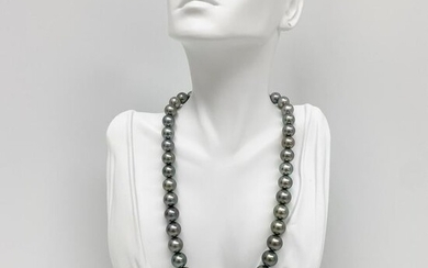 9-12mm Tahitian Silvery Green Round Pearl Necklace with
