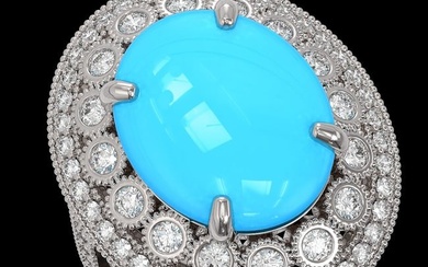 9.07 ctw Turquoise & Diamond Victorian Ring 14K White Gold