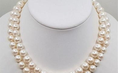 925 Silver - 10x11mm White Cultured Pearls - Long Necklace