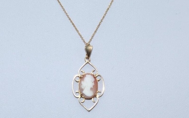 9ct Gold Cameo Pendant on 10ct Gold chain Metal:...