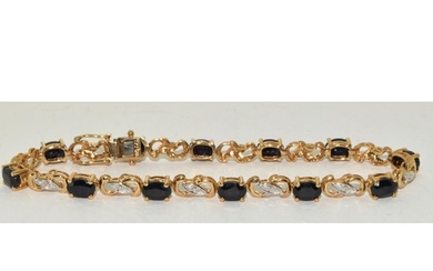 9ct gold Sapphire and Diamond fancy link Tennis bracelet 9....