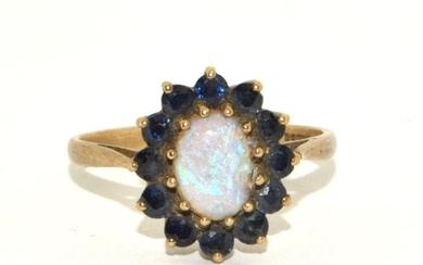 9ct gold ladies antique Opal and sapphire cluster ring size ...