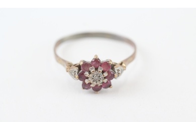 9ct gold vintage ruby & diamond cluster ring (2.4g) - MISHAP...