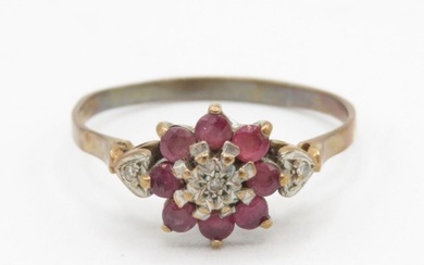 9ct gold vintage ruby & diamond cluster ring (2.4g) - MISHAP...