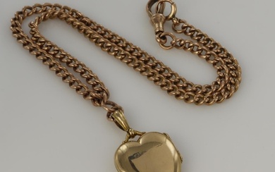 9ct rose gold watch chain and vintage heart locket, each cur...