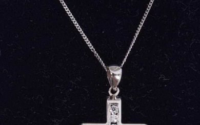 9ct white gold diamond set cross pendant on 9ct white gold chain