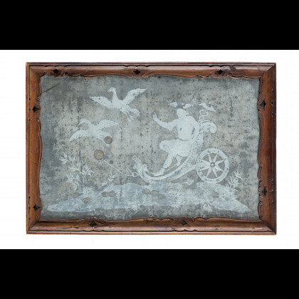 18th-century Venetian art. An engraved mirror depicting the Chariot of Mercury (cm 30x48) (damage to one edge of the mirror...