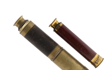 A 19TH CENTURY BRASS AND LEATHER FOUR DRAW TELESCOPE.