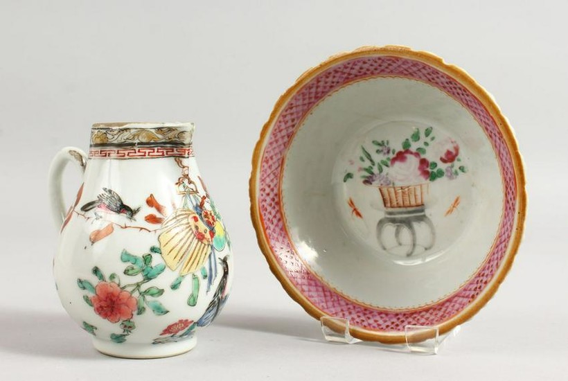 A 19TH CENTURY CHINESE FAMILLE ROSE BOWL, 4.5ins and a
