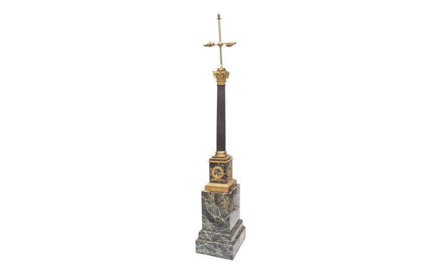 A 19TH CENTURY GRAND TOUR ORMOLU AND VERDE ANTICO CORINTHIAN COLUMN STANDING LAMP