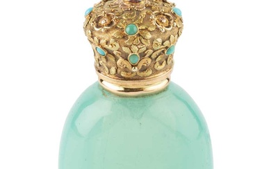 A 19th century French gold mounted opaline glass scent bottle,...