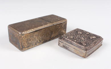 A 19th century French silver and parcel gilt rectangular snuff box, engraved with flowers and scroll