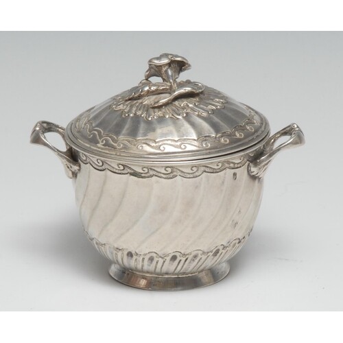 A 19th century French silver two handled porringer and cover...