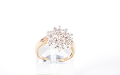 A 9CT GOLD DIAMOND CLUSTER RING, nineteen round brilliant cu...
