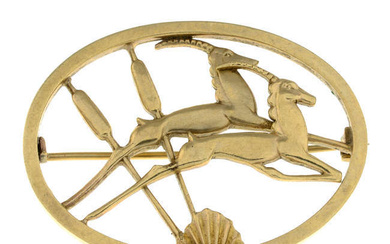 A 9ct gold leaping gazelle brooch, by Ivan Tarratt.