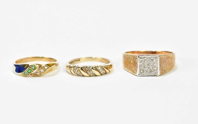 A 9ct yellow gold pavé diamond set ring with textured...