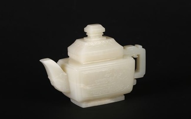 A CHINESE WHITE JADE 'FIGURES AND LANDSCAPE' TEAPOT