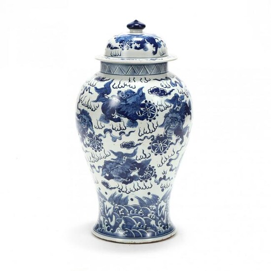 A Chinese Blue and White Ming Style Temple Jar with