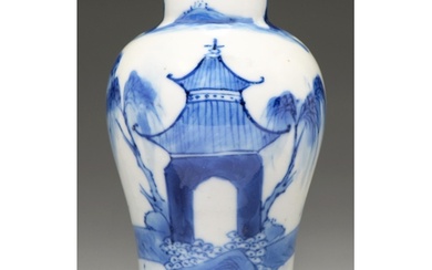 A Chinese blue and white miniature baluster vase, 19th c, pa...