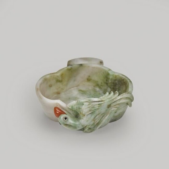 A Chinese carved and embellished jadeite bird cage
