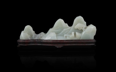 A Chinese celadon jade mountain-form brush rest
