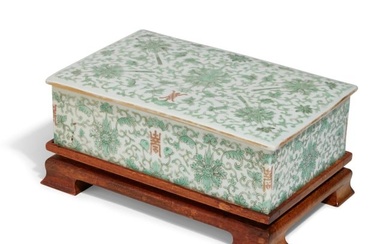A Chinese green enameled square porcelain box