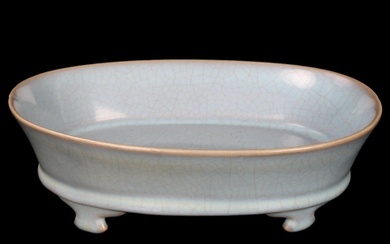 A Chinese pale blue glaze celadon porcelain bowl, length 23c...