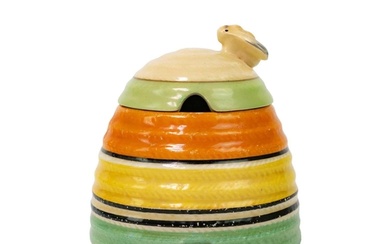 A Clarice Cliff banded beehive honey pot and cover. Bizarre ...
