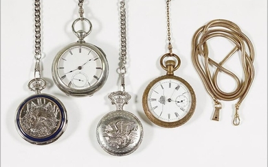 A Collection of Pocket Watches and Chains.