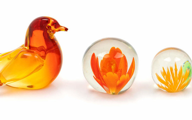 A Collection of Three Paperweight with a Dove Figurine