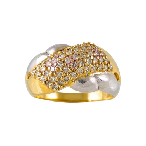 A DIAMOND PAVE SET DRESS RING, mounted in 18ct two colour go...
