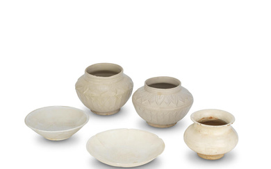 A DINGYAO BOWL AND FOUR WHITE-GLAZED VESSELS Song Dynasty