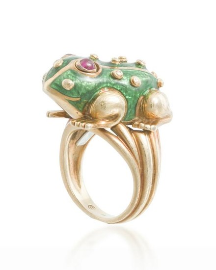 A David Webb enamel and ruby frog ring