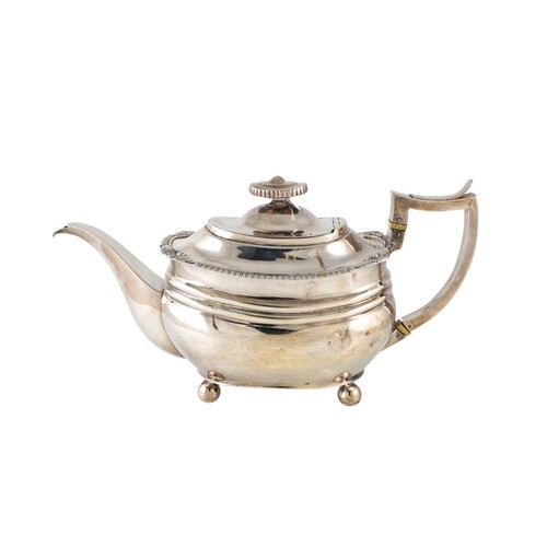 A GEORGE III SILVER TEAPOT OF PLAIN LOAF OF BREAD FORM, egg ...