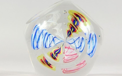 A GOOD CUT GLASS PAPERWEIGHT, with faceted sides.