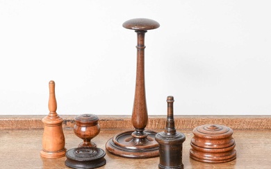 A George III Turned Mahogany Wig Stand, of slender baluster...