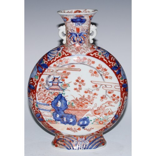 A Japanese porcelain moon flask, of Chinese influence, paint...